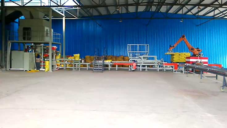全自動(dòng)包裝機(jī)械手碼垛機(jī)生產(chǎn)線(xiàn) 全自動(dòng)包裝機(jī)械手碼垛機(jī)生產(chǎn)線(xiàn)